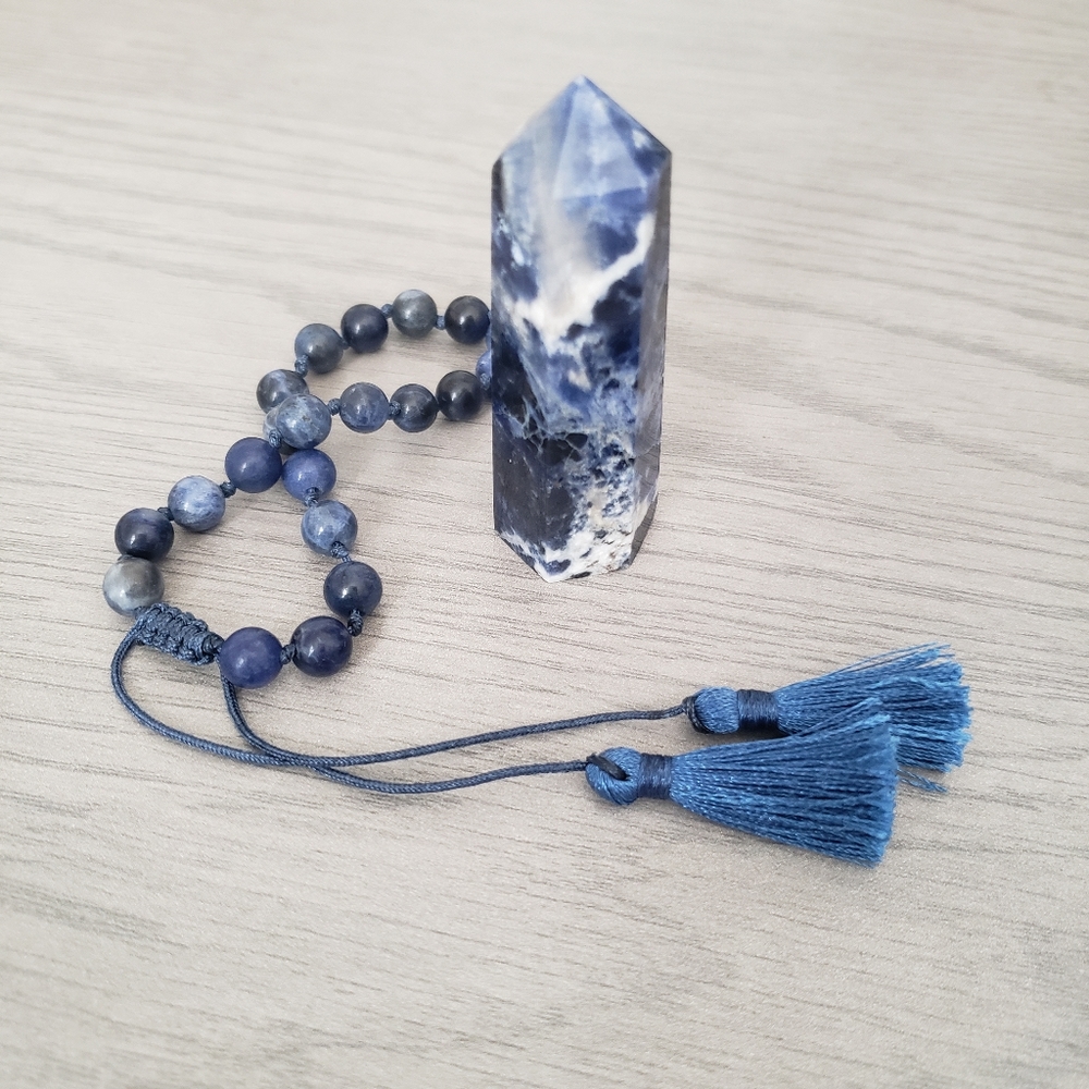 Sodalite bracelet and obelisk